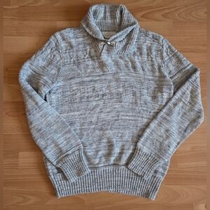 H&M Grey 100% Cotton Toggle Fisherman Cabincore Grandpa Preppy Sweater MED.